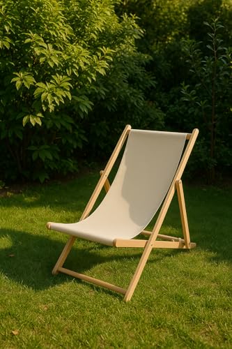 Toile de Transat en coton épais premium, coloris Beige Ecru, tissus de rechange pour chilienne 125x43 cm