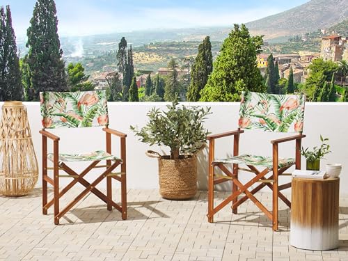 Beliani 2 Toiles de Transat Vert Blanc Rose Résistant UV Pluie Extérieur