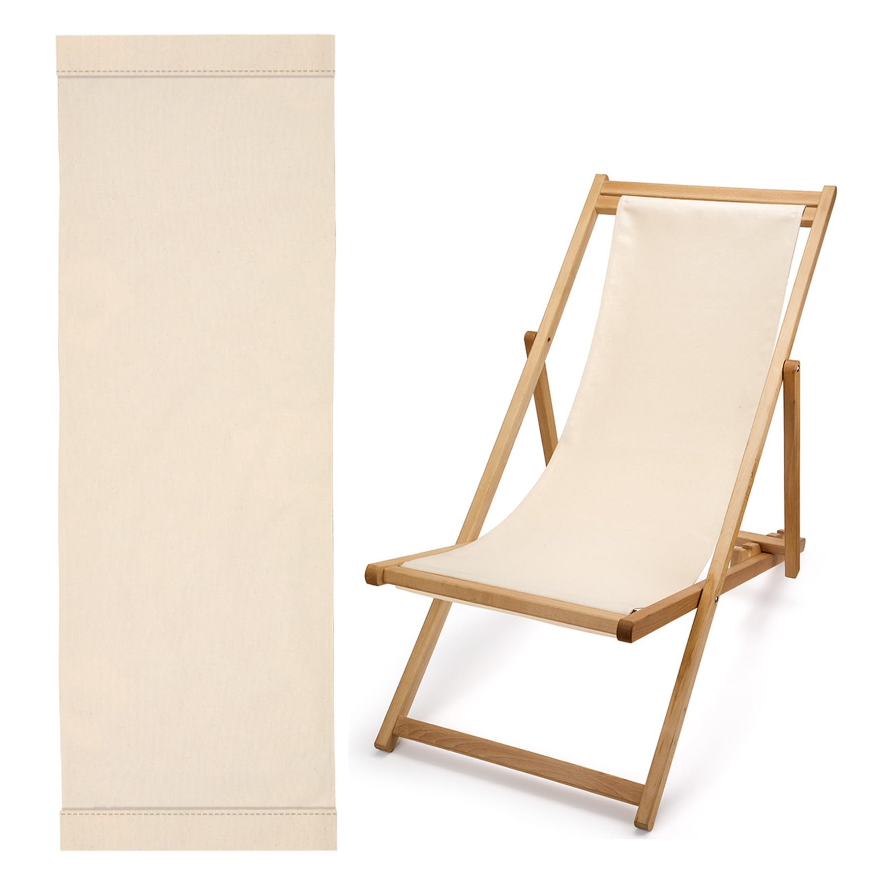 Toile de Transat en coton épais premium, coloris Beige Ecru, tissus de rechange pour chilienne 125x43 cm